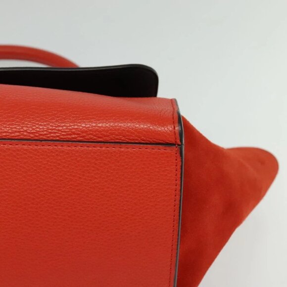 CELINE Trapeze Medium Hand Bag Suede Leather 2way Red Silver Auth gh084 - Picture 3 of 15